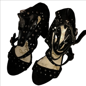 Sam Edelman Black Strappy Heels with Rhinestone Embellishments